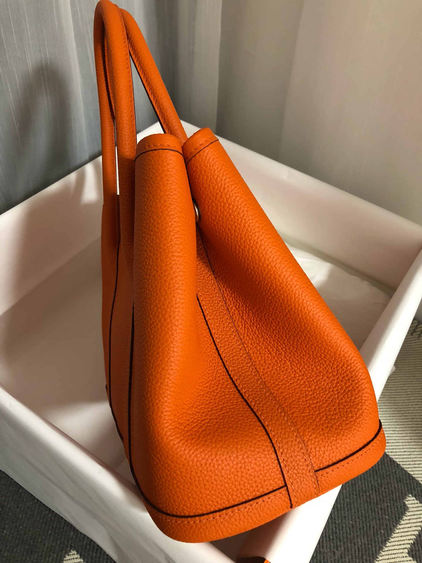 Hermes Garden Party 30cm Tote Handbag In Feu Orange Clemence Leather